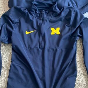 Michigan Nike Dri Fit Navy Quarter-Zip with Yellow Logo